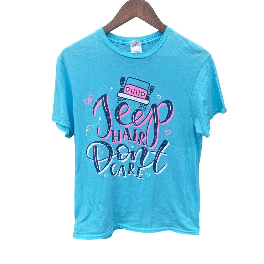 Jeep Hair Don't Care Graphic T-Shirt Adult Medium Turquoise Blue GOOD CONDITION